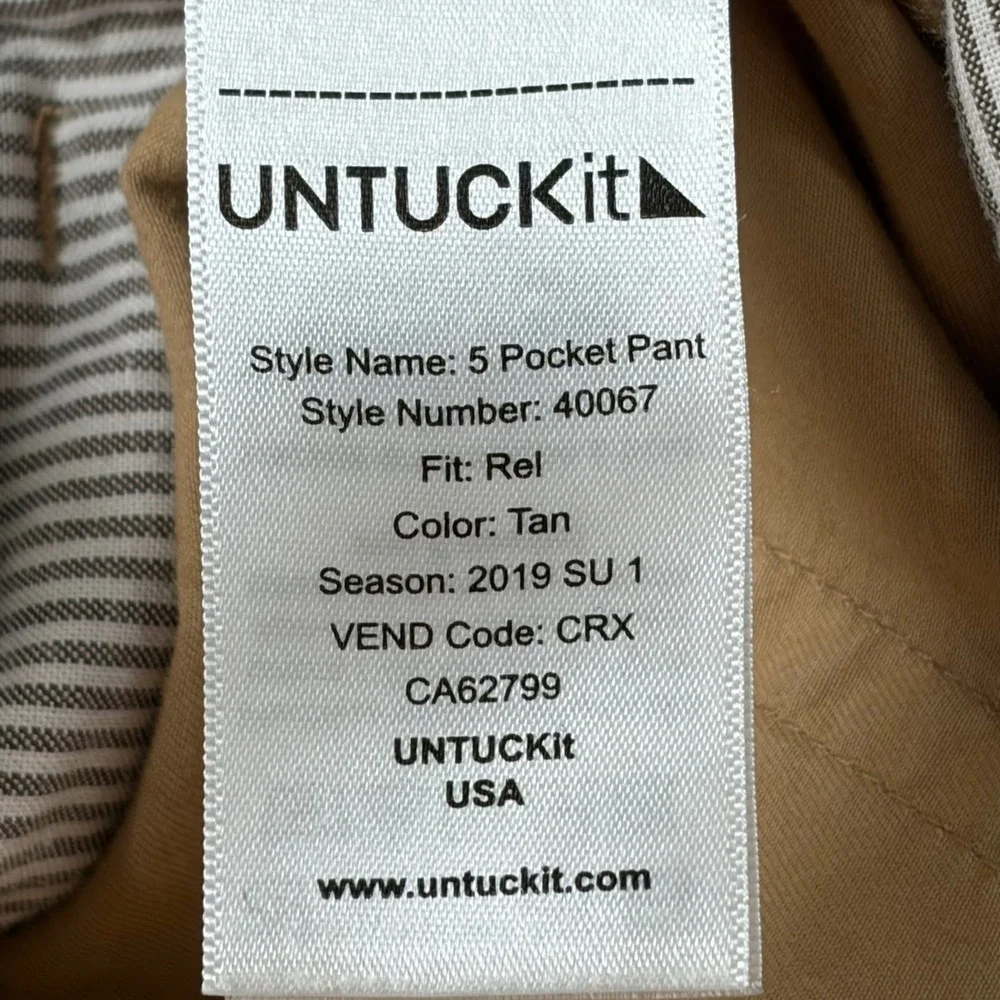 UNTUCKit 5 Pocket Pant Men 35x32 Tan Relaxed Fit Pima Cotton Stretch 40067